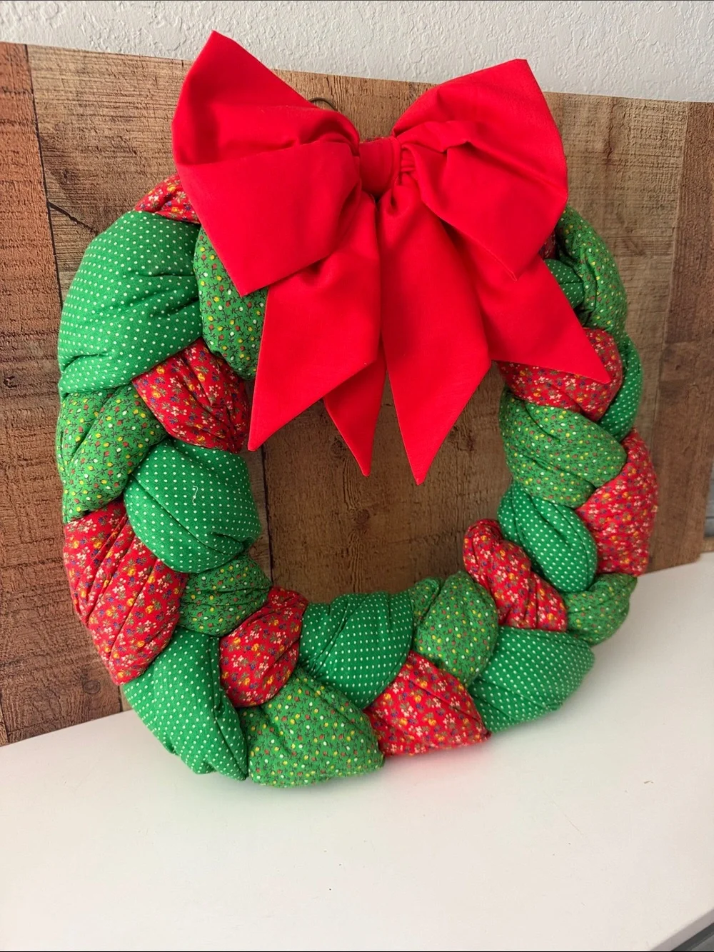 VTG large handmade quilted patchwork kitschy Christmas wreath